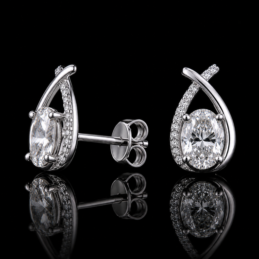 3.00 Ct Total Cremation Jewelry Memory Diamond Teardrop Halo Stud Earrings 14K White Gold Black Jack