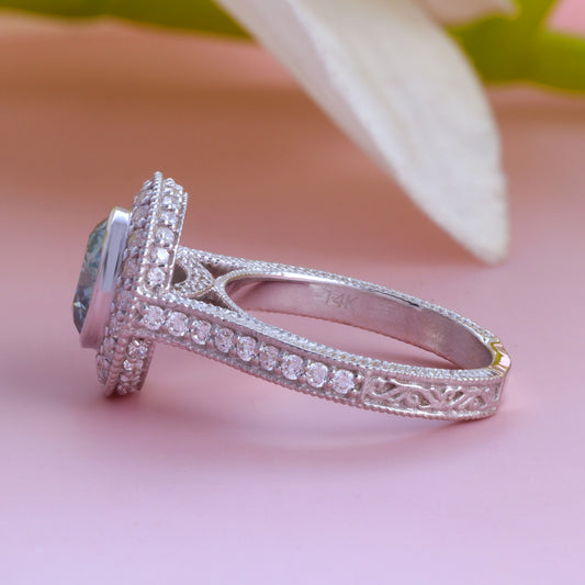 Round Solitaire Bezel Set 2.50 Ct. Green Moissanite Engagement Ring in 925 Silver by Black Jack