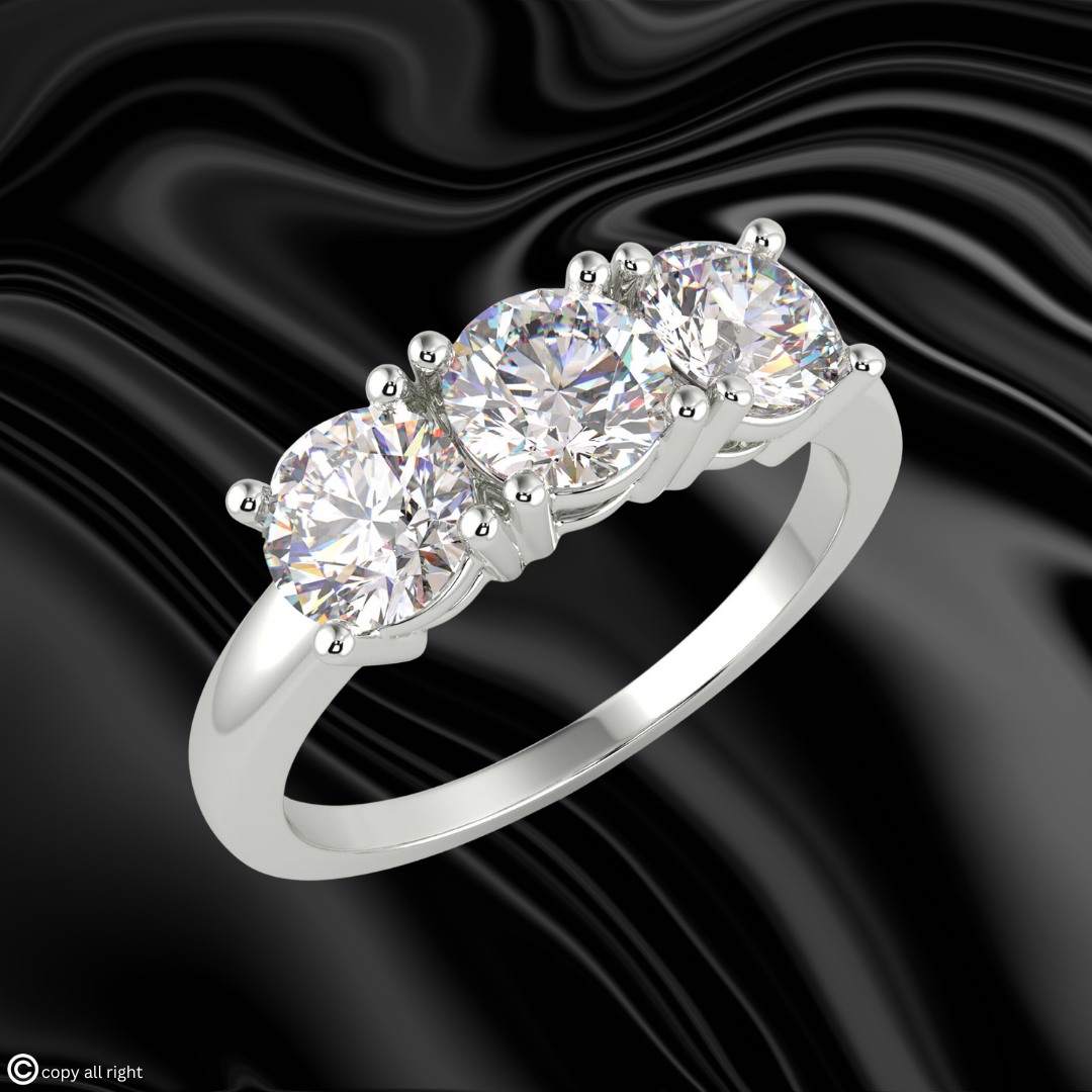 1.50 Ct Round Shape Three Stone Lab Grown Diamond Engagement Rings in 14K White Gold