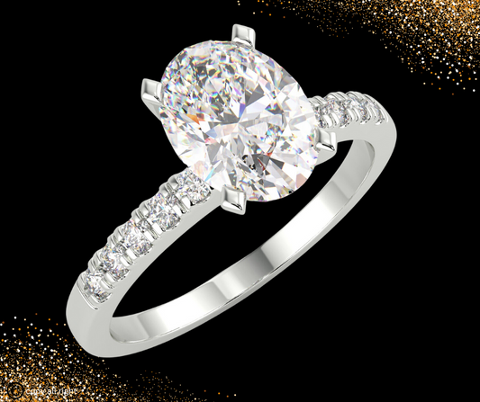 1.65 Ct Oval Shape Lab Grown Diamond Engagement Rings in 14K White Gold