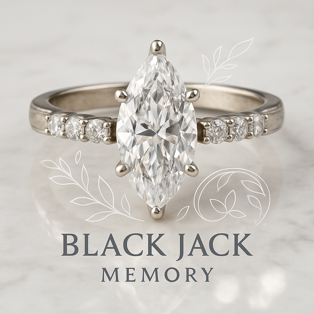 Marquise Cut Memory Diamond Ring with Side Stones – Made from Hair or Ashes | Black Jack® USA