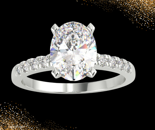 1.65 Ct Oval Shape Lab Grown Diamond Engagement Rings in 14K White Gold