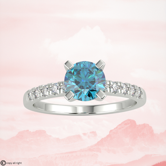 1.50 Ct Round Shape Fancy Blue Lab Grown Diamond Engagement Rings in 14K White Gold