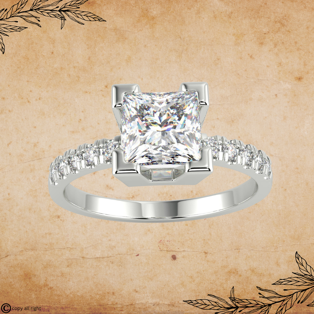 2.15 Ct Princess Shape Lab Grown Diamond Engagement Rings in 14K White Gold