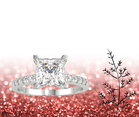 1.65 Ct Princess Cut Lab Grown Diamond Engagement Rings in 14K White Gold