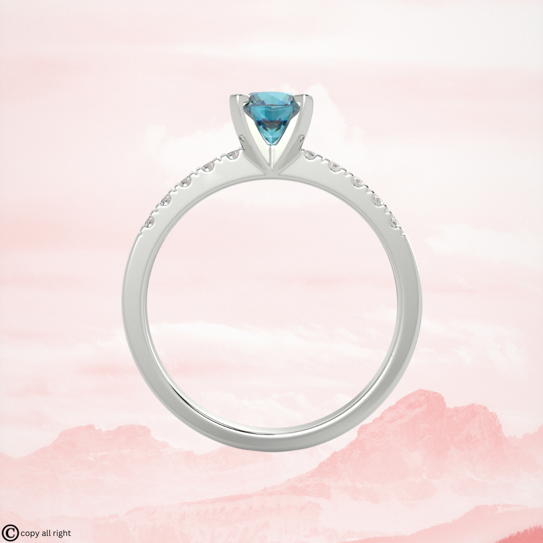 1.50 Ct Round Shape Fancy Blue Lab Grown Diamond Engagement Rings in 14K White Gold