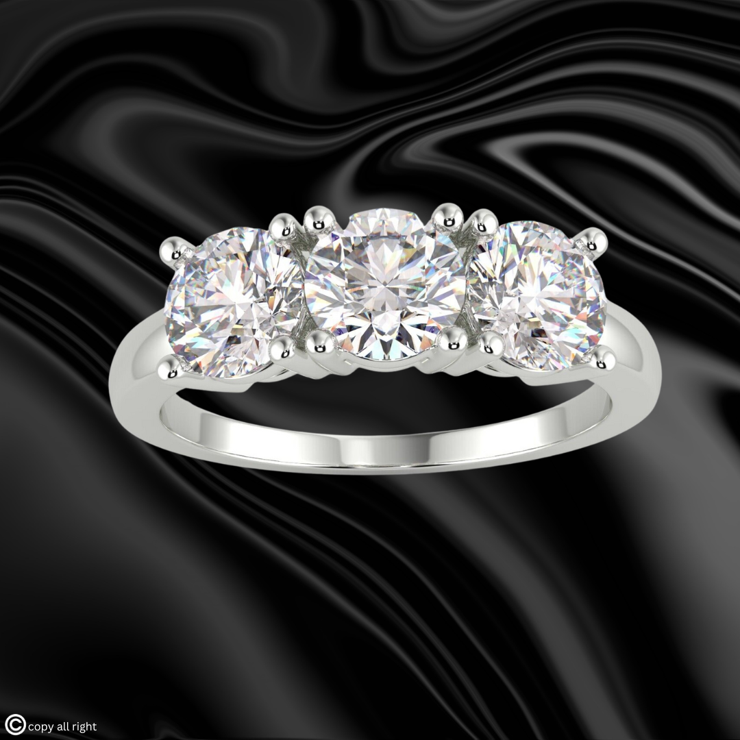 1.50 Ct Round Shape Three Stone Lab Grown Diamond Engagement Rings in 14K White Gold