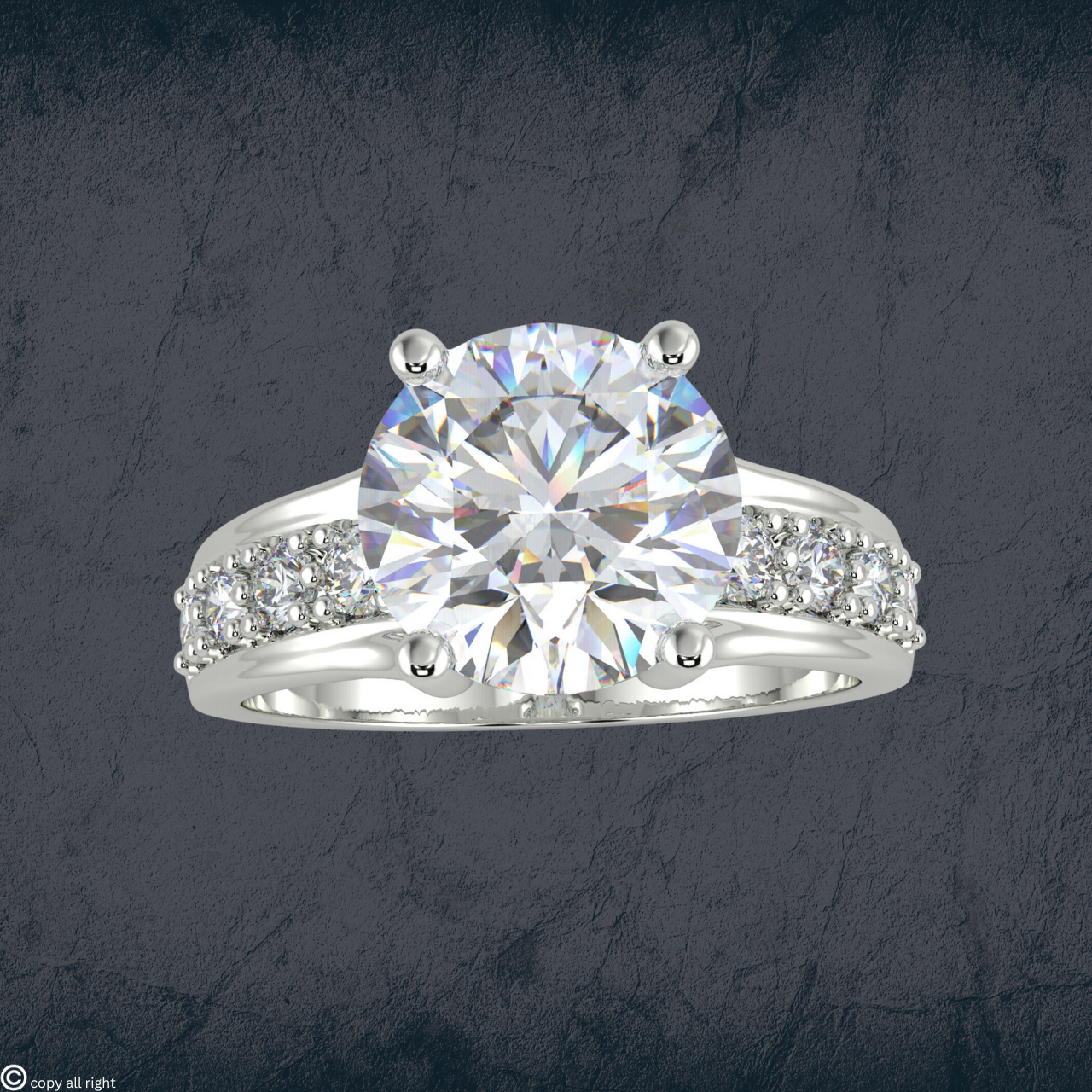 3.00 Ct. IGI Certified Lab Grown Diamond Engagement Ring | 2.00 Ct. Center + 1.00 Ct. Side Accent Stones | 14K White Gold by Black Jack®