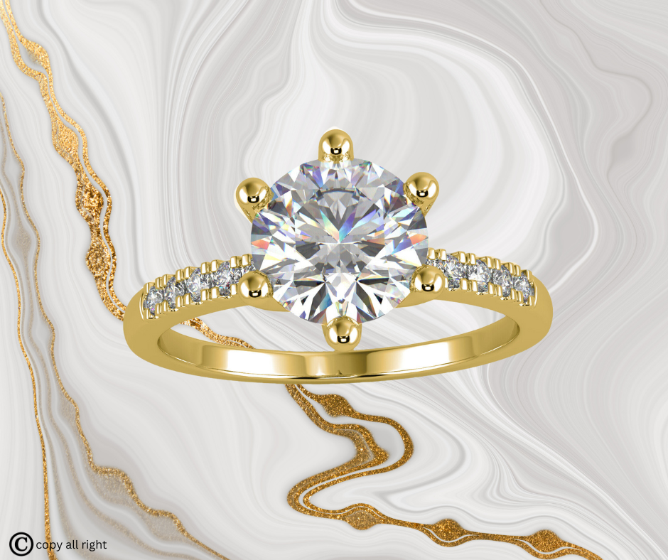 2.20 Ct Round Shape Lab Grown Diamond Engagement Rings in 14K Yellow Gold