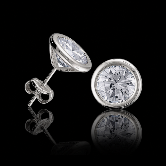 2.00 Ct Remembrance Diamond Bezel Stud Earrings Jewelry 14K White Gold Memorial Earrings Black Jack
