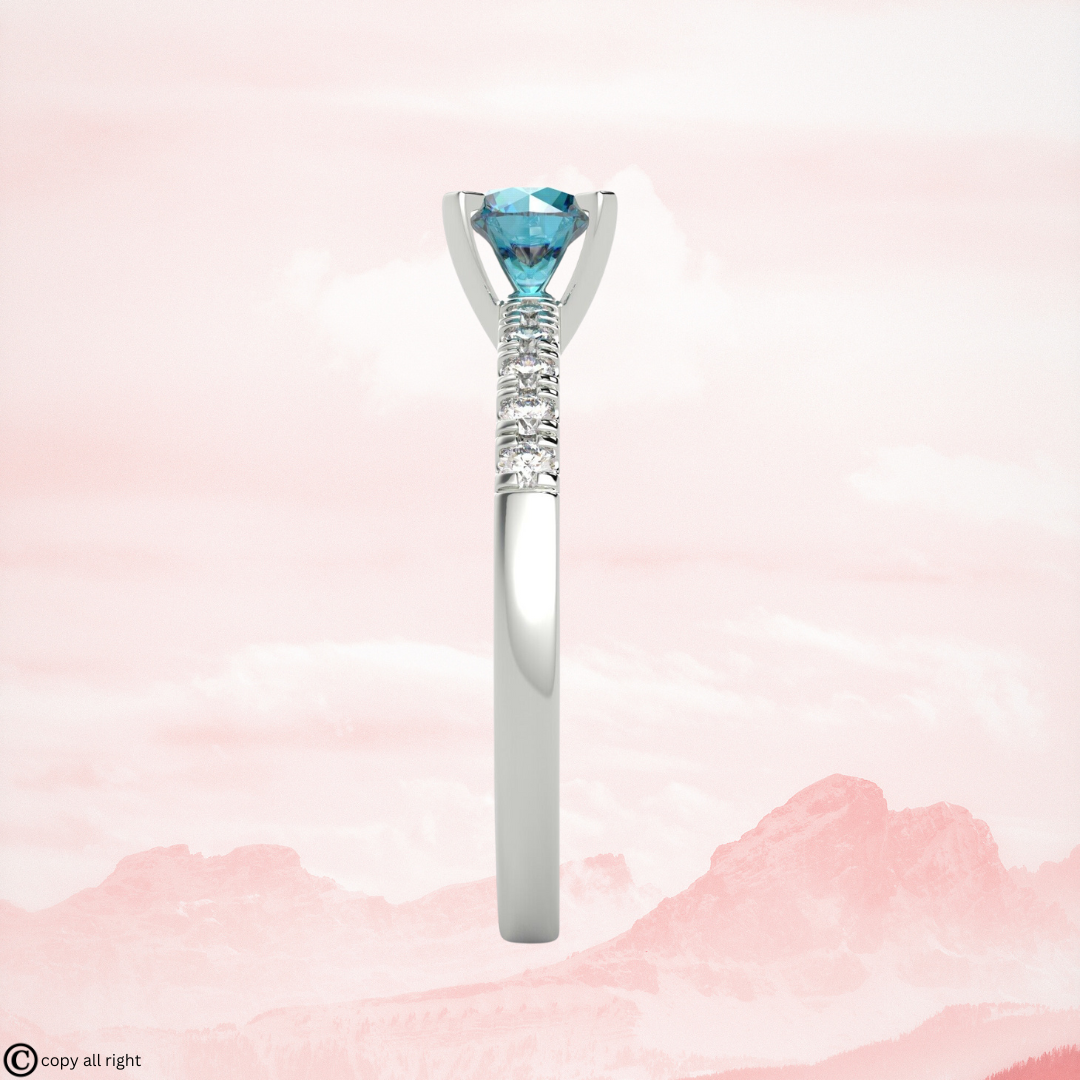 1.50 Ct Round Shape Fancy Blue Lab Grown Diamond Engagement Rings in 14K White Gold