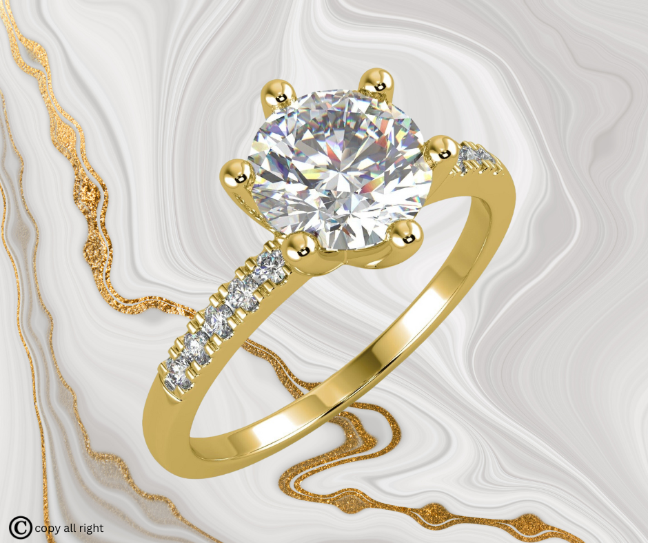 2.20 Ct Round Shape Lab Grown Diamond Engagement Rings in 14K Yellow Gold
