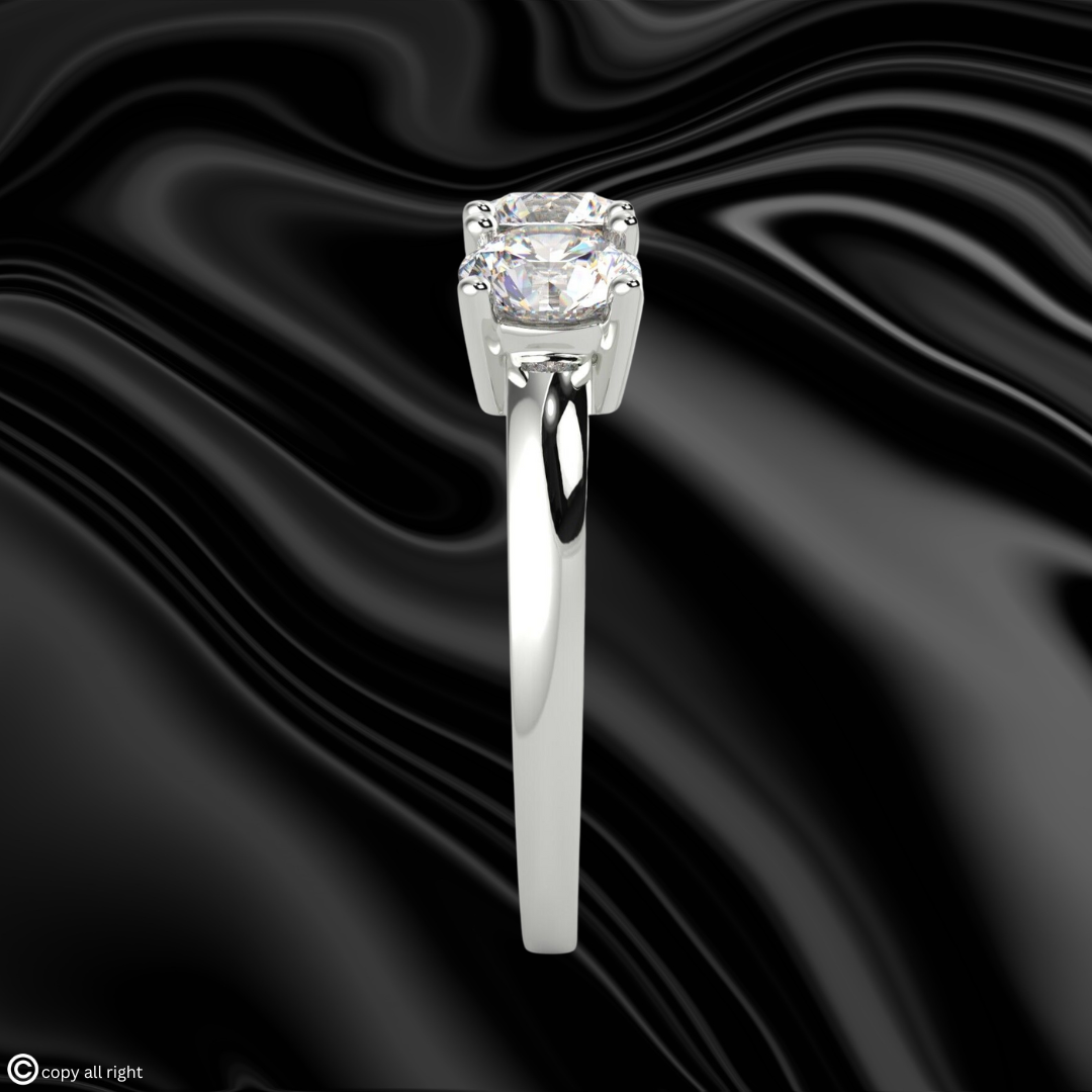1.50 Ct Round Shape Three Stone Lab Grown Diamond Engagement Rings in 14K White Gold