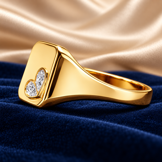 0.50 Ct Signet Style Heart Motif Memory Diamond Ring – Lab-Grown Diamond from Personal Carbon in 14K Yellow Gold