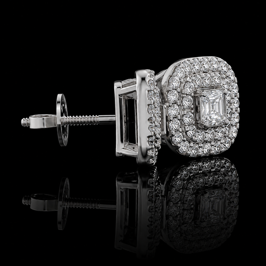 2.50 Ct Ashes Diamond Cushion Halo Stud Earrings Cremation Jewelry 14K White Gold Memorial Earrings Black Jack