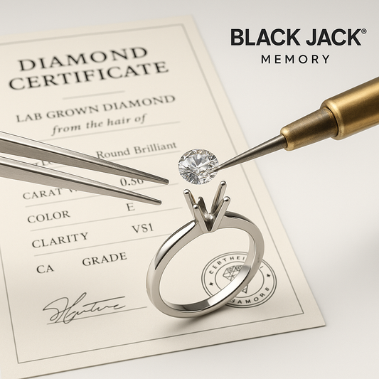 Emerald Cut Memory Diamond Ring – 2.50 CT Human Ashes Diamond with Tapered Baguette Sides Black Jack®