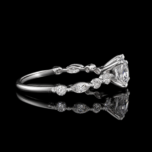 2.80 Ct Memory Diamond Floral Marquise Engagement Ring in 14K White Gold Pet Cremation Memorial Jewelry Black Jack