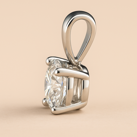 2 CT Round Moissanite Pendant – 14K White Gold Plated on Sterling Silver Necklace | Brilliant Cut Lab Gemstone Jewelry