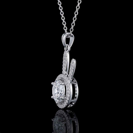1.50 Ct Round Memory Diamond Bunny Pendant Pet Cremation Diamond 14K White Gold Memorial Jewelry Black Jack