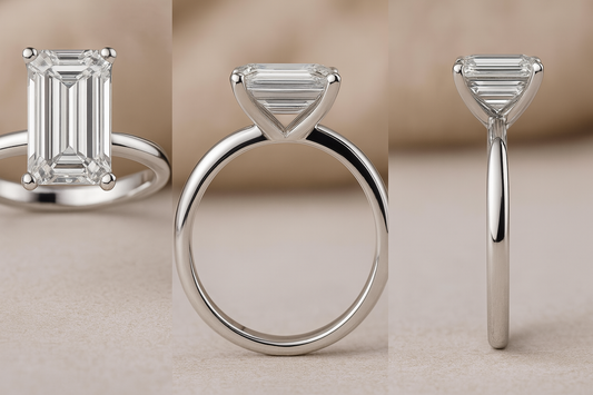 Emerald Cut Memorial Diamond Ring – 1 to 3 Carat – Pet Ashes or Hair to Diamond – Lab-Grown – White Gold – Black Jack Memory