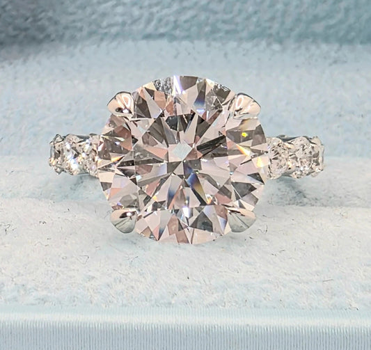4.60 CT Lab Grown Diamond Engagement Ring in 14K White Gold | EF Color VS1 | 3.5 CT Solitaire + 1.10 CT Side Accents | Black Jack® Authenticity Certified