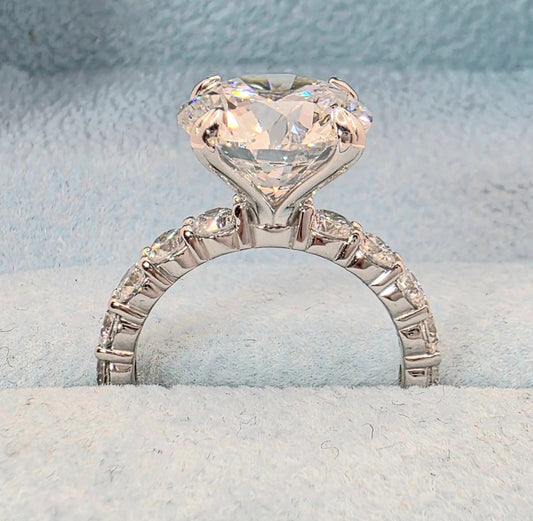 4.60 CT Lab Grown Diamond Engagement Ring in 14K White Gold | EF Color VS1 | 3.5 CT Solitaire + 1.10 CT Side Accents | Black Jack® Authenticity Certified