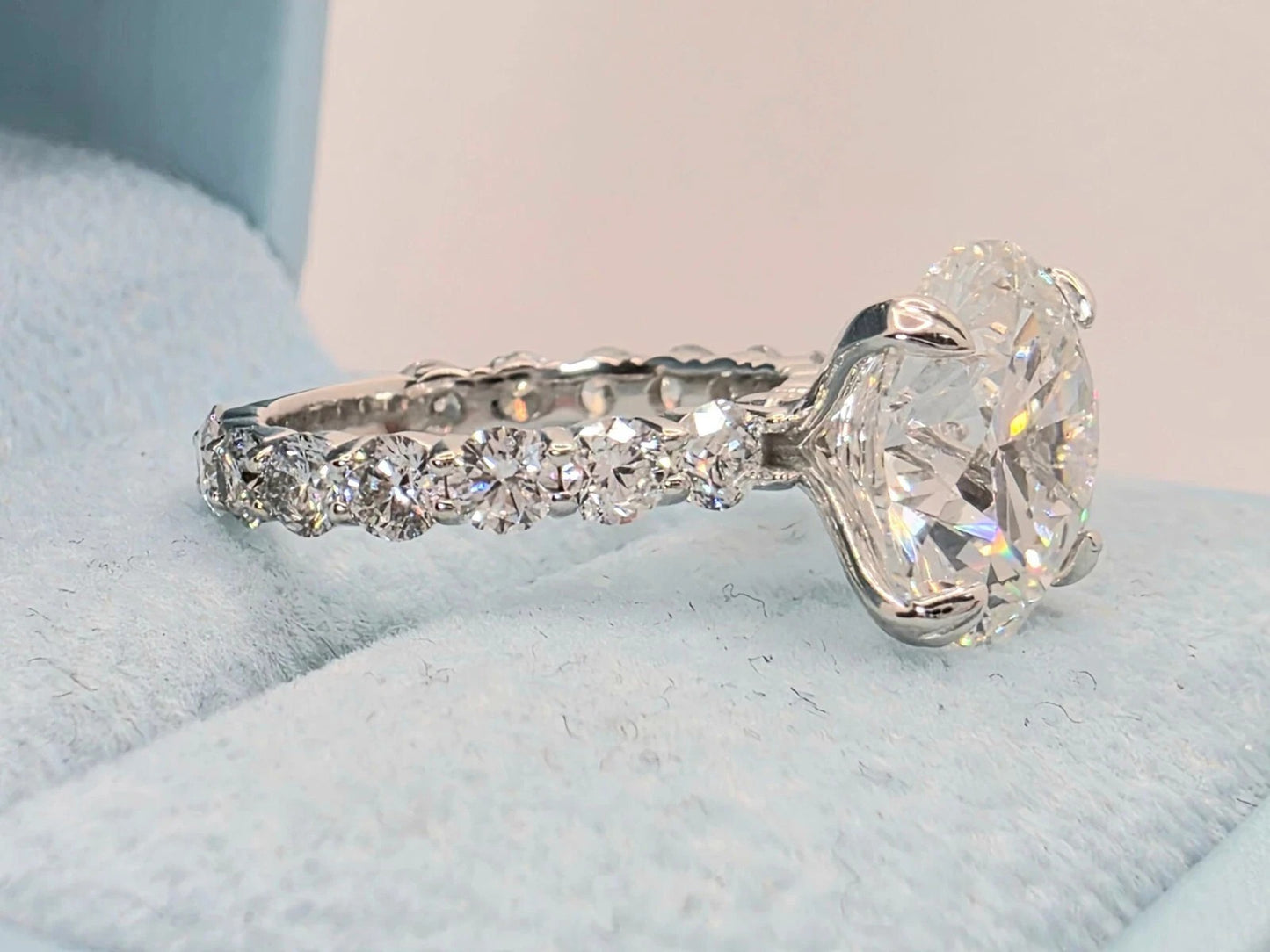 4.60 CT Lab Grown Diamond Engagement Ring in 14K White Gold | EF Color VS1 | 3.5 CT Solitaire + 1.10 CT Side Accents | Black Jack® Authenticity Certified