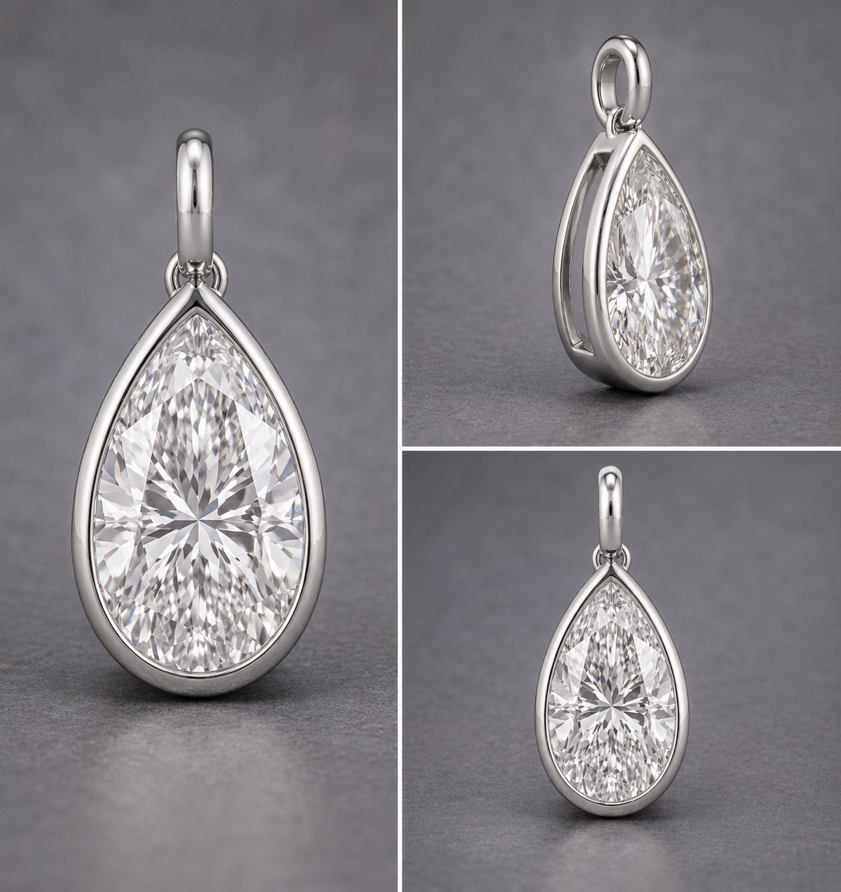 2.00 Ct Teardrop Bezel Pendant with Pear Cut Memory Diamond – Custom Memory Diamond Pendant from Personal Carbon in 14K White Gold