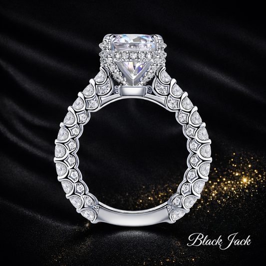 10.50 Carat Total Lab-Grown Diamond Pavé Band Solitaire Engagement Ring in 14K White Gold