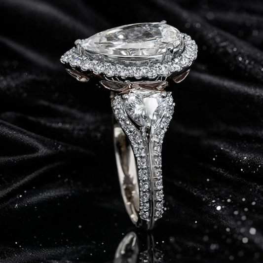 5.20 Carat Lab-Grown Diamond Pear Halo Engagement Ring – Pear Cut in 14K White Gold