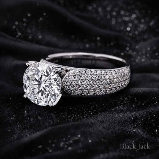 5.80 Carat Total Lab-Grown Diamond Pavé Shoulder Solitaire Engagement Ring – Round Cut in 14K White Gold