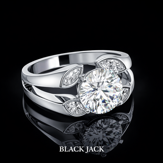 1.80 Ct Round Ashes to Diamond Split Shank Engagement Ring in 14K White Gold Black Jack