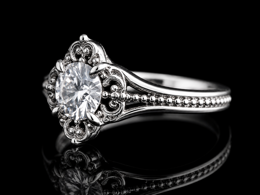 2.00 Ct Vintage Filigree Memorial Diamond Engagement Ring in 14K White Gold Hair Diamond Ring Black Jack