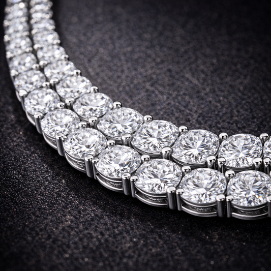 2.5 - 6.5 MM Double Line Moissanite Tennis Necklace 18 Inch Sterling Silver 925 14K Gold Plated Black Jack | Brand Authenticity