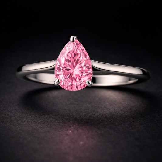 1.00 Ct Pear Pink Lab Grown Diamond Solitaire Engagement Ring Slim Tapered Shank in 14K White Gold IGI Certified Black Jack