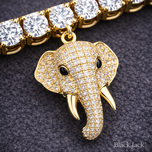 4 MM Moissanite Tennis Bracelet with Elephant Charm in 925 Sterling Silver (14K Yellow Gold Plated) – Men’s Bracelet