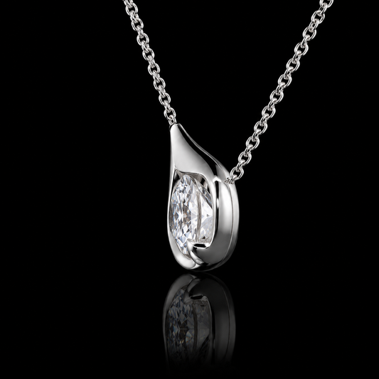 1.00 Ct Memory Diamond Round Cut Sculptural Teardrop Pendant in 14K White Gold Black Jack