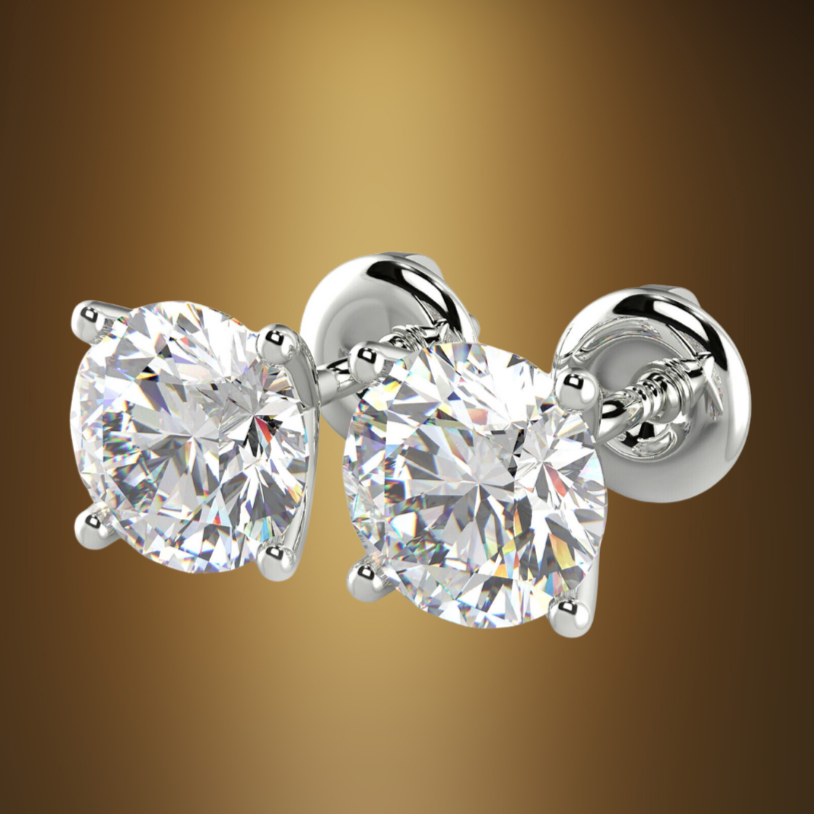 4.00 Ct. IGI Certified Lab Grown Diamond Solitaire Stud Earrings (2.00 Ct Each) – 14K White Gold, 4-Prong Screw-Back | E-F Color, VS1–VS2 Clarity | Black Jack®
