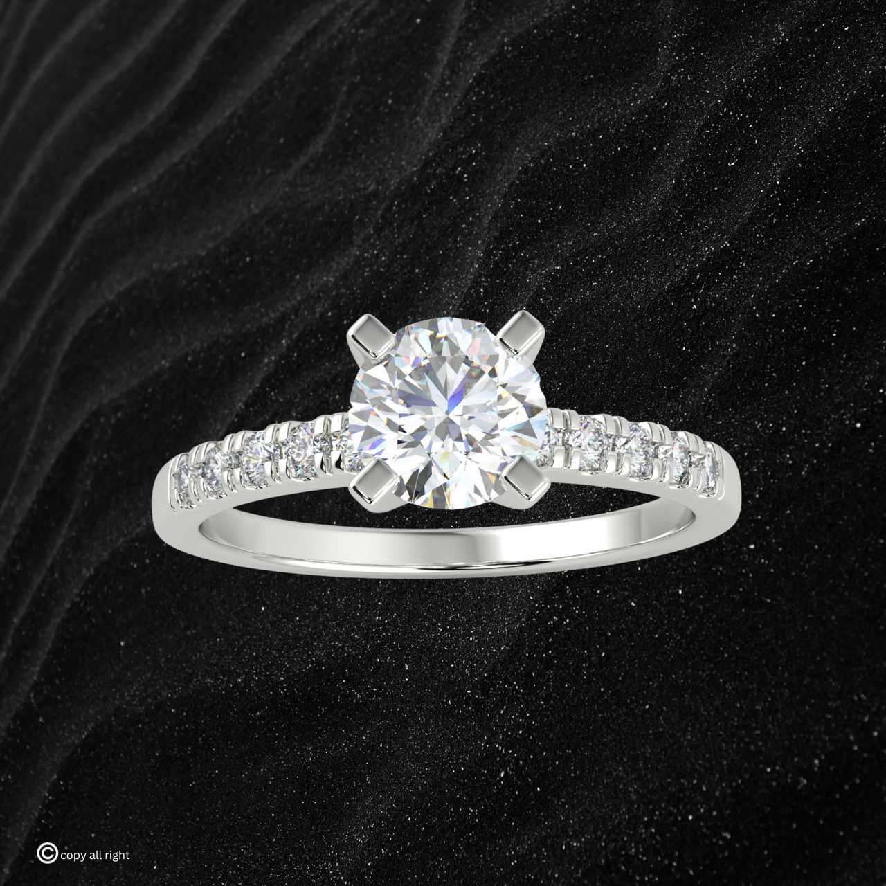 1.20 Ct Round Shape Real Lab Grown Diamond Solitaire with accents engagement Ring in 14K White Gold