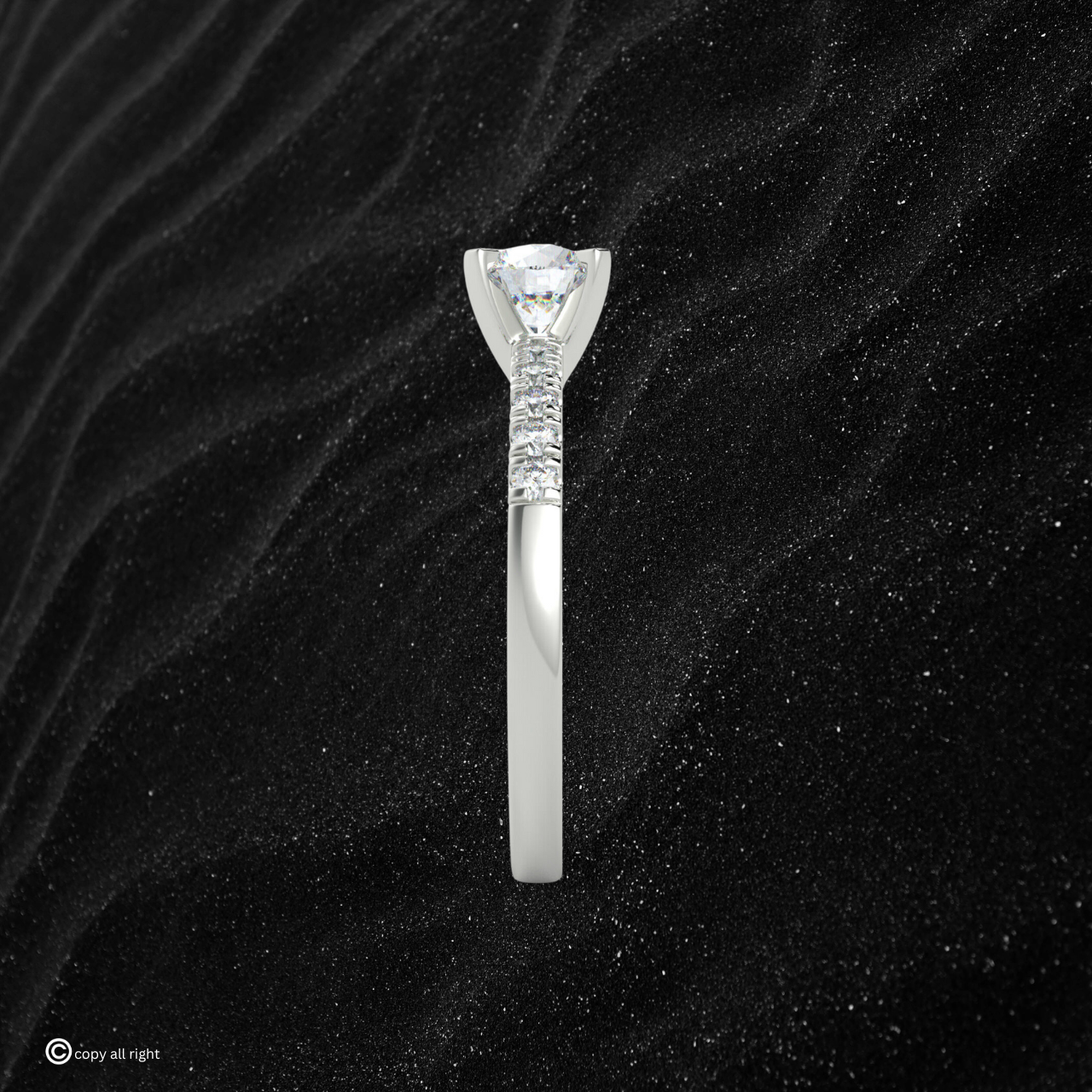 1.20 Ct Round Shape Real Lab Grown Diamond Solitaire with accents engagement Ring in 14K White Gold