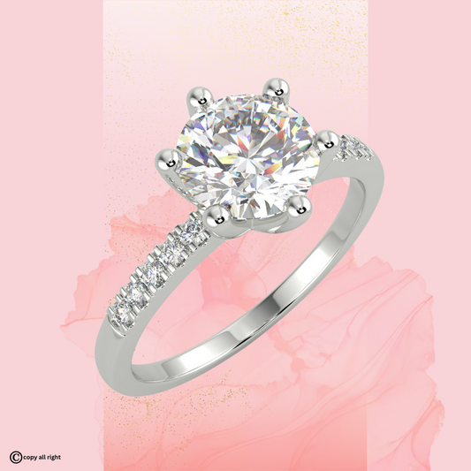 1.70 Ct Round Shape Real Lab Grown Diamond Solitaire with Accents Ring in 14K White Gold