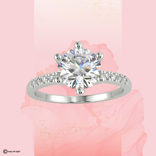 1.70 Ct Round Shape Real Lab Grown Diamond Solitaire with Accents Ring in 14K White Gold