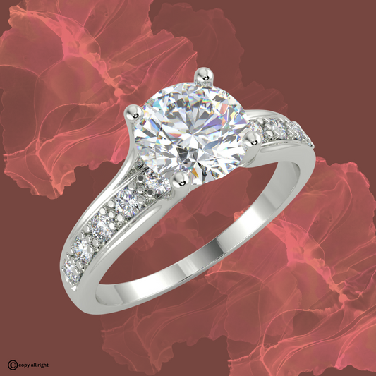 2.00 Ct Round Shape Real Lab Grown Diamond Solitaire With Accents Ring in 14K White Gold