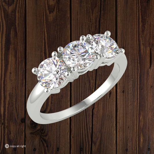 1.50 Ct Round Shape Real Lab Grown Diamond 3 Stone Ring  in 14K White Gold