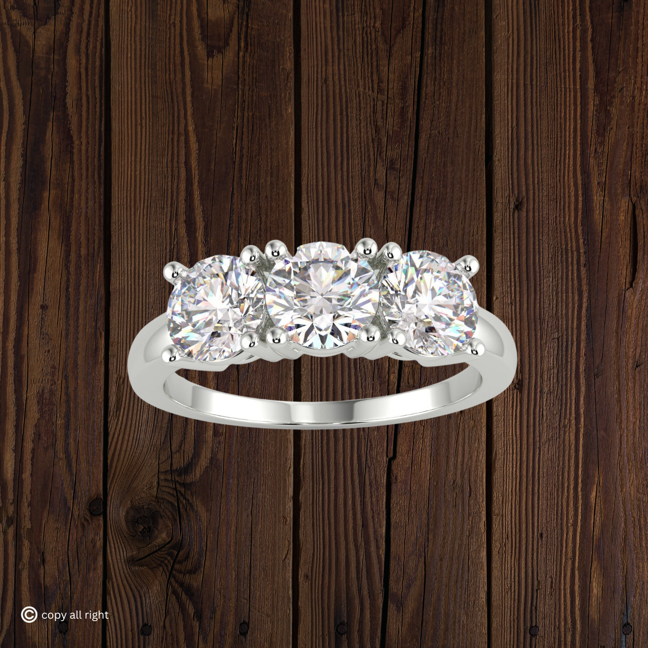 1.50 Ct Round Shape Real Lab Grown Diamond 3 Stone Ring in 14K White Gold