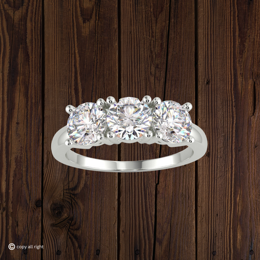 1.50 Ct Round Shape Real Lab Grown Diamond 3 Stone Ring  in 14K White Gold