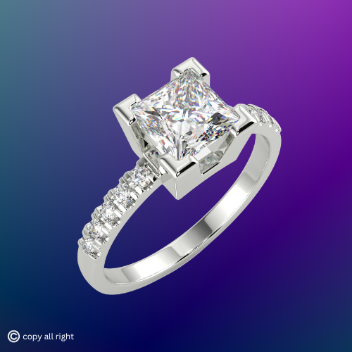 4 prong 1.70ct Princess Cut Real Lab Grown Solitaire With Accents Diamond 14k White Gold Engagement Ring