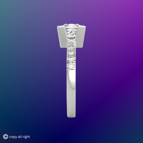 4 prong 1.70ct Princess Cut Real Lab Grown Solitaire With Accents Diamond 14k White Gold Engagement Ring