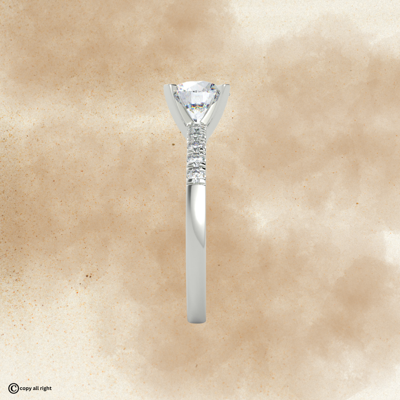 4 prong 1.70ct Round Cut Real Lab Grown Solitaire With Accents Diamond 14k White Gold Engagement Ring