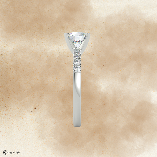 4 prong 1.70ct Round Cut Real Lab Grown Solitaire With Accents Diamond 14k White Gold Engagement Ring